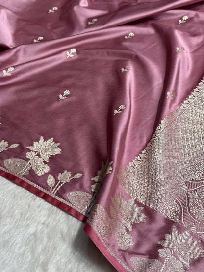 Blush Pink Floral Border Booti Mashru Silk Saree MS54