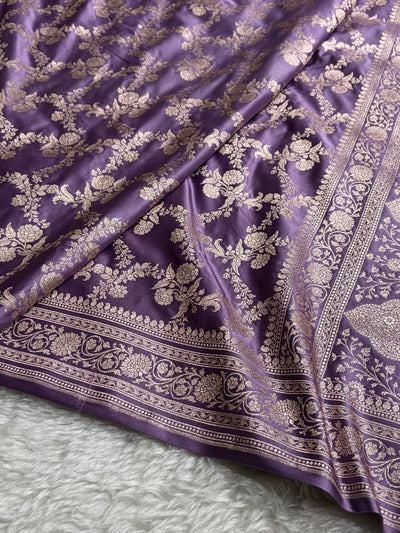 Dark Lavender Shades Banarasi With Floral Jaal Pattern Mashru Silk Saree MSM-130