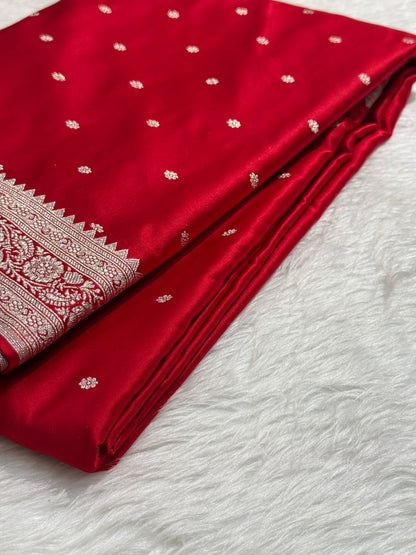 Bridal Red Booti Motif Mashru Silk Saree