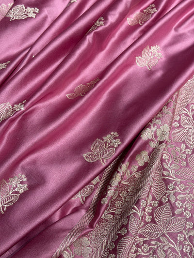 Banarasi Mauve Pink Shades With Floral Border Mashru Silk Saree MCS83