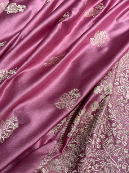 Banarasi Plain Mauve Pink Shades Mashru Silk Saree MS83