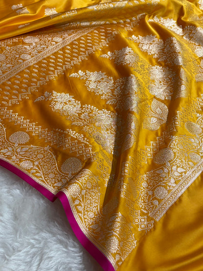 Orange Shades Banarasi Boota Pattern Floral Mashru Silk Saree MSM-115