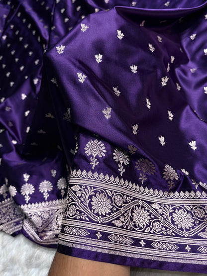 Navy Blue Shades Booti Mashru Silk Saree MS72