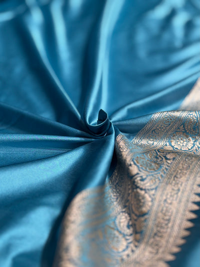 Sky Blue Floral Jaal Mashru Silk Saree  MCS28