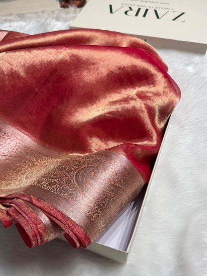 Gajiri Shades Tissue Bananasi Floral Pure Tissue Silk Saree PT-57