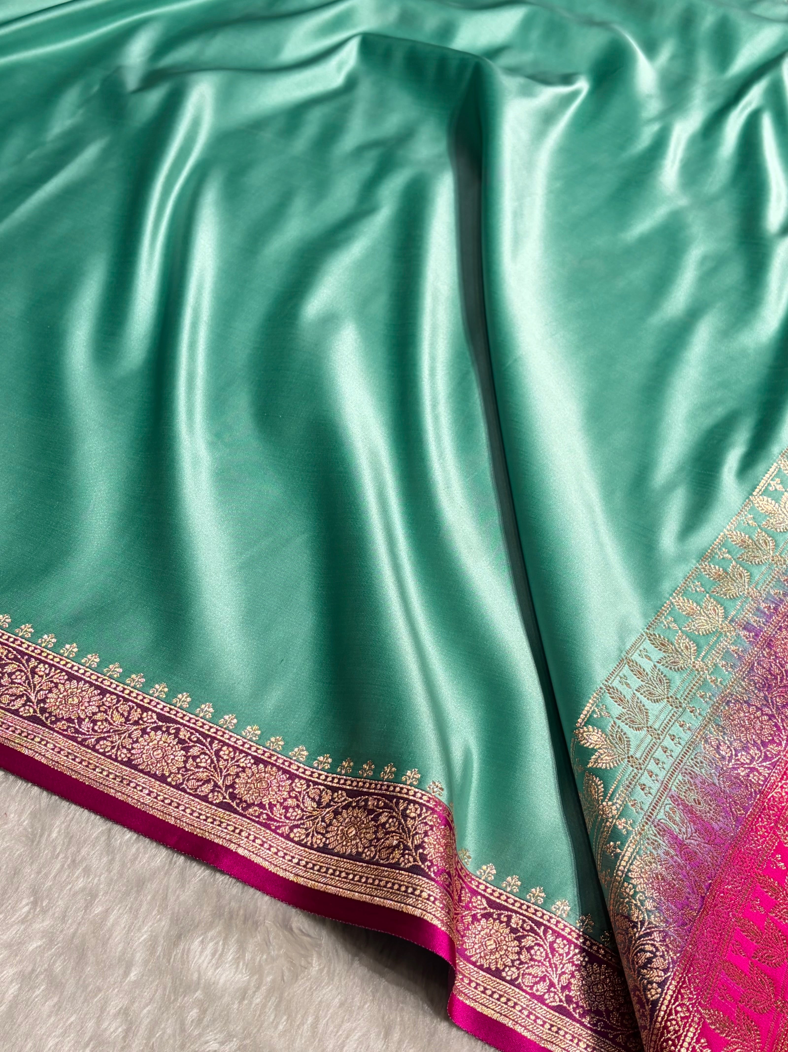 Banarasi Satin Katan Saree in Contrast Sea Green / Wine Shades SK131