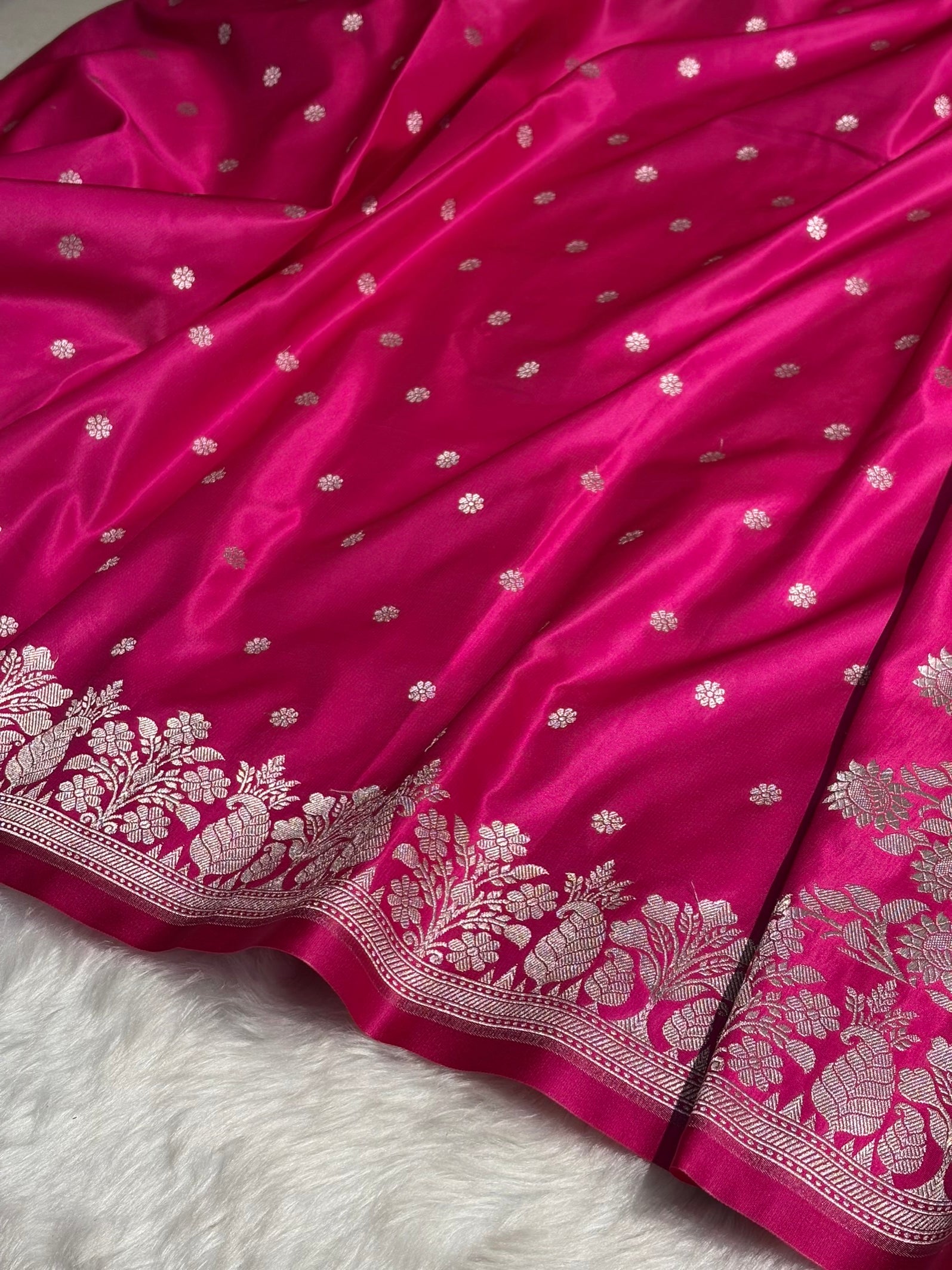 Pink Floral Boota With Floral Border Mashru Silk Saree MSM 79