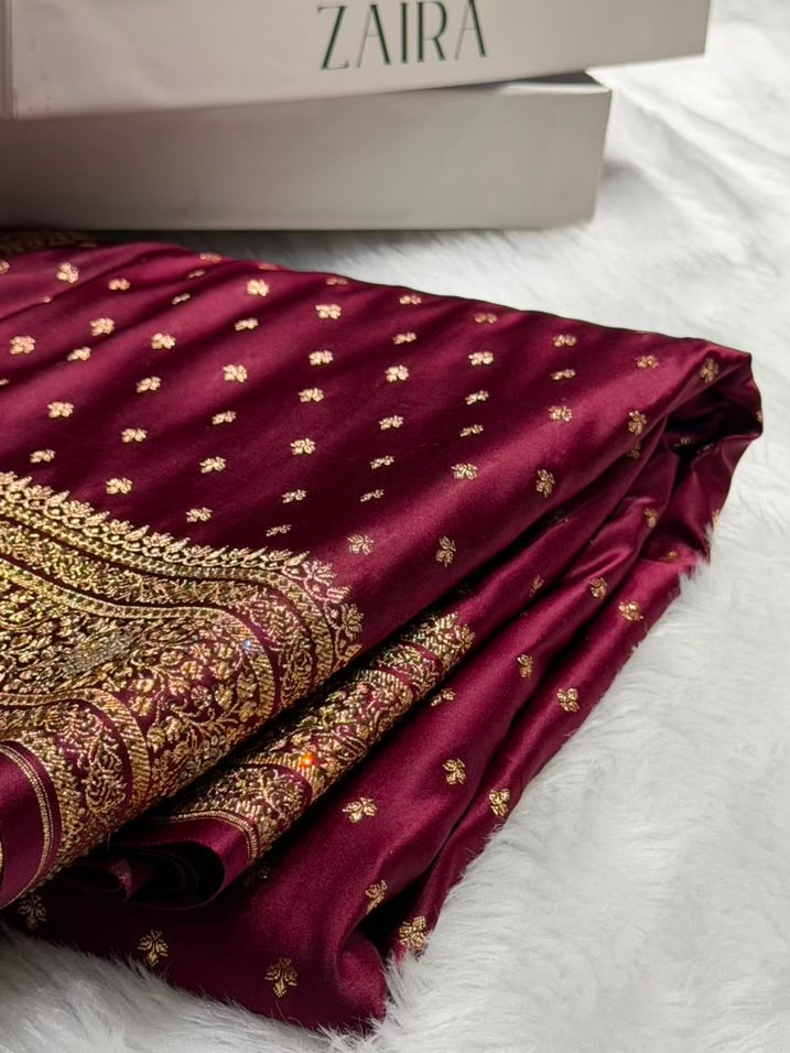 Banarasi Satin Katan Saree With Swarovski Work in Chocolate Shades BSK88