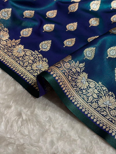Banarasi Peacock Shades Minakari Booti Pattern Banarasi Satin Silk Saree SS60