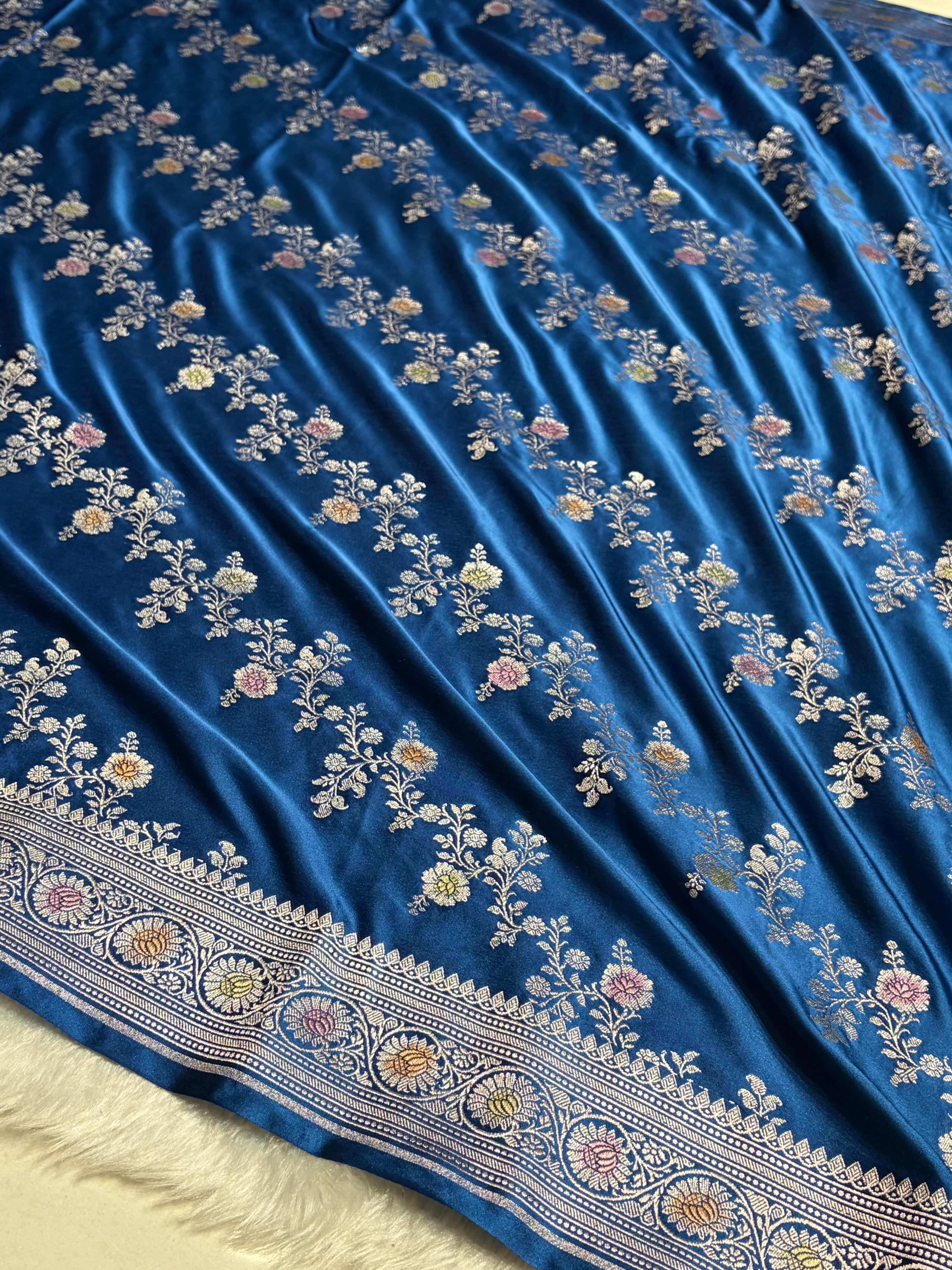 Light Royal Blue Minakari Banarasi Cross Mashru Silk Saree MS01