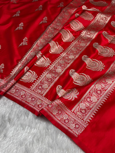 Red Boota With Floral Border Mashru Silk Saree MSM-97