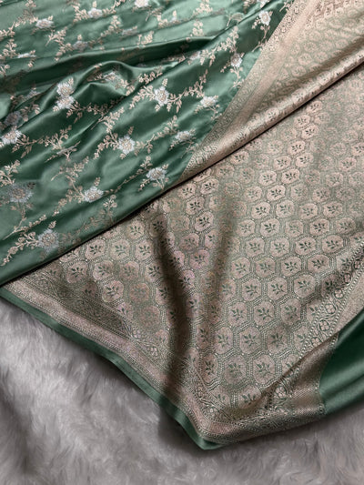 Mint Sea Green Minakari Jaal Mashru Silk Saree MCS08