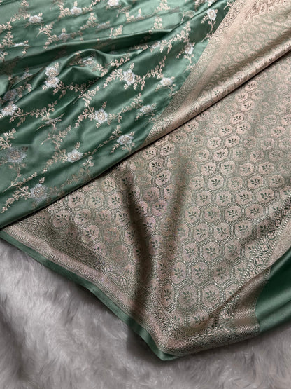 Mint Sea Green Minakari Jaal Mashru Silk Saree MS08