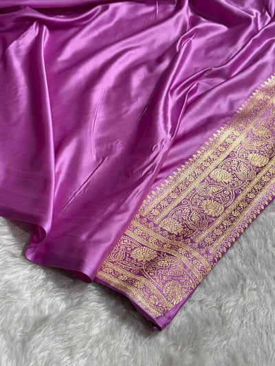 Banarasi Satin Katan Saree With Jaal Pattern in Lavender Shades SK121
