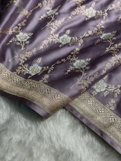 Dusty Lavender Minakari Jaal Mashru Silk Saree MCS08