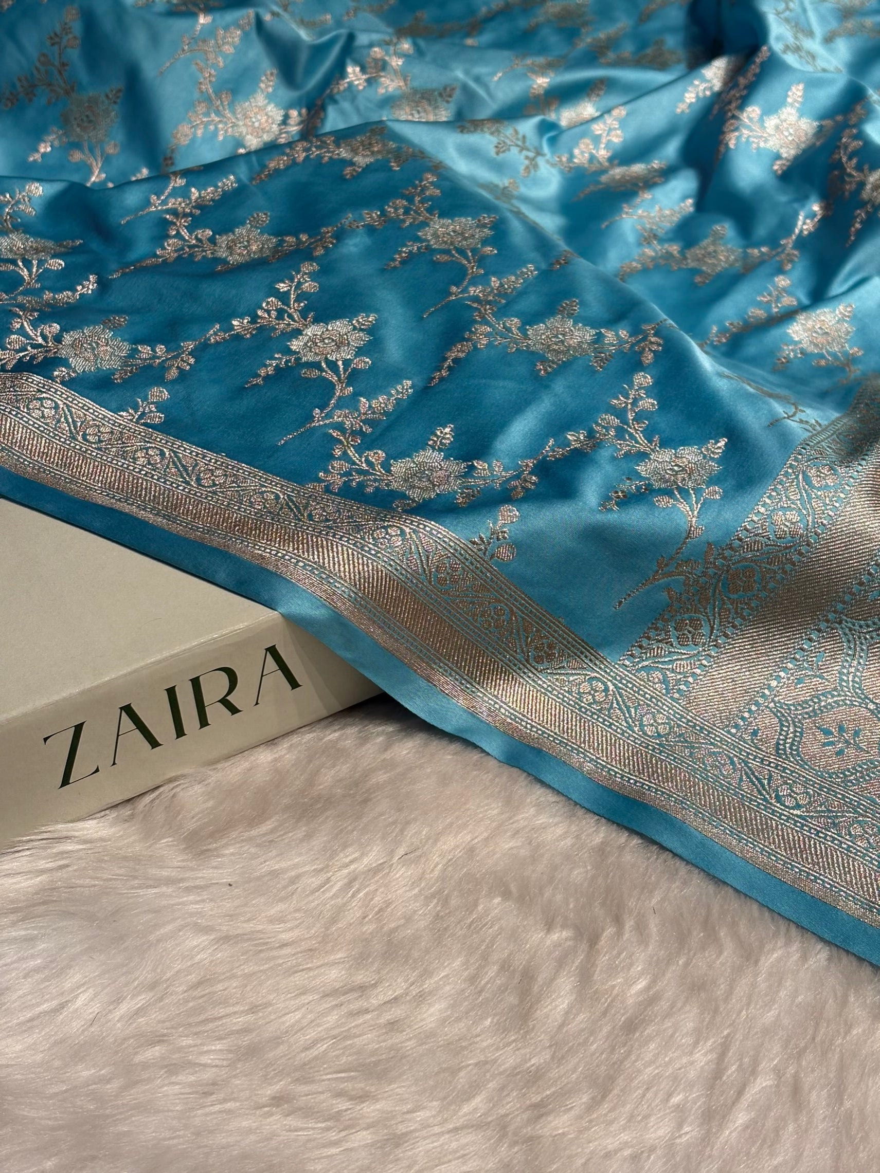 Sky Blue Minakari Jaal Mashru Silk Saree MS08