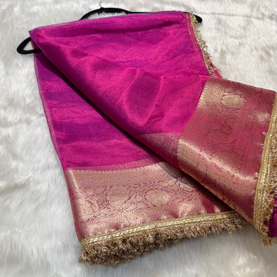 Rani Shade Pure Tissue Silk Saree with Gotta Patti PTGP09