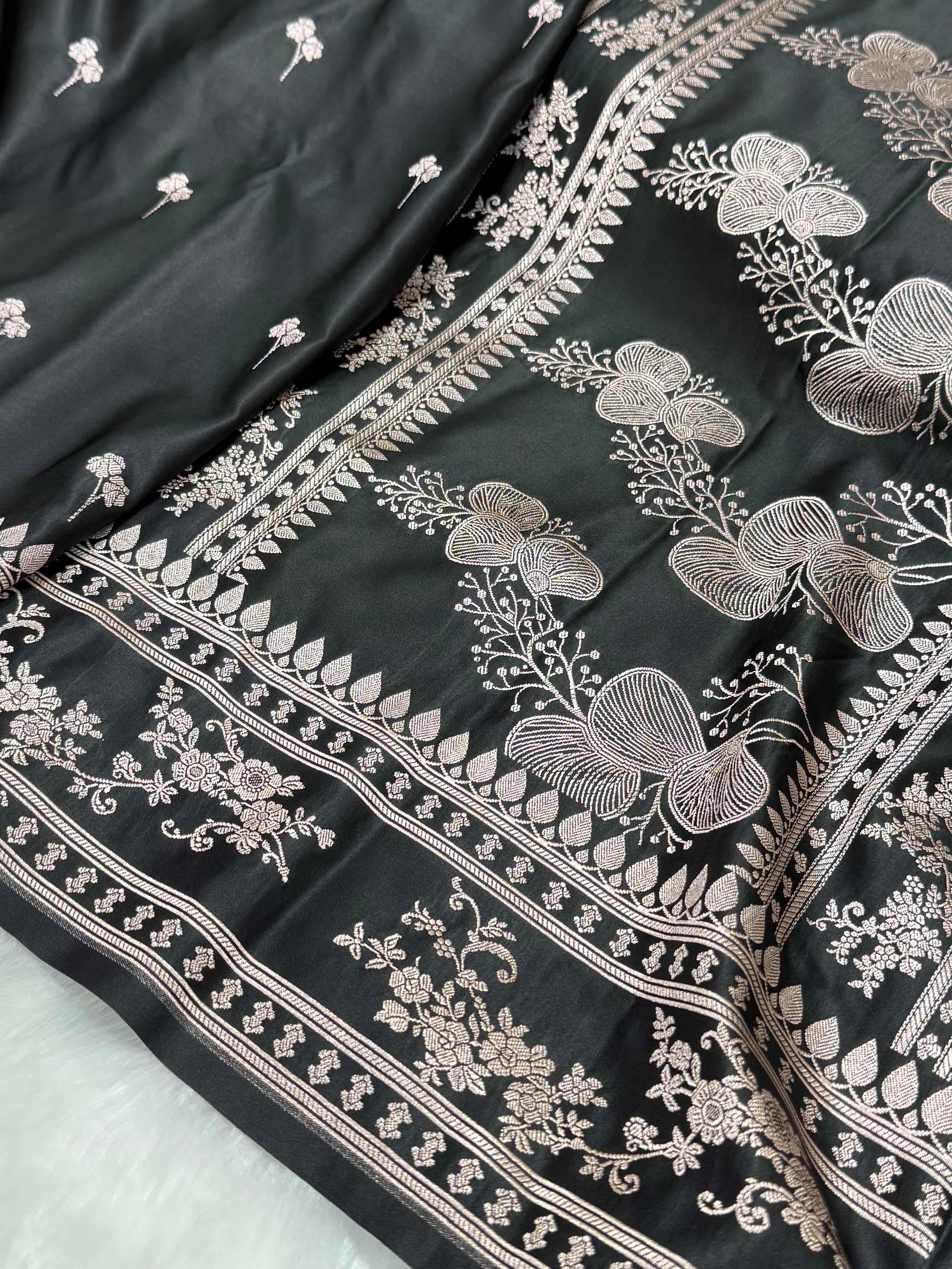 Black Shades Floral Boota Mashru Silk Saree