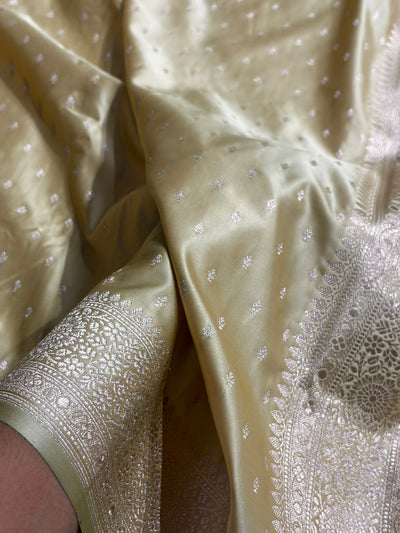 Light Pista Shades Banarasi With Floral Booti Pattern Mashru Silk Saree MSM-133