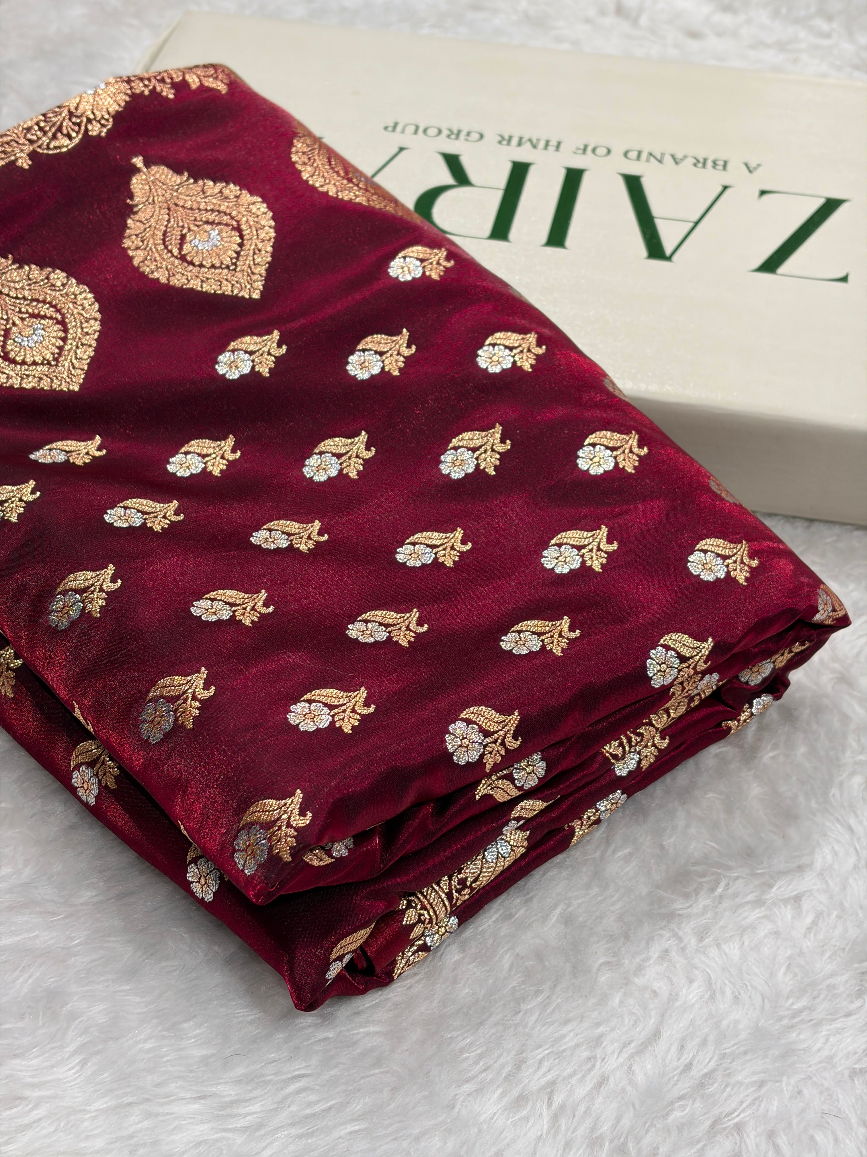 Banarasi Satin Silk Meena Boota in Maroon Shades SS38