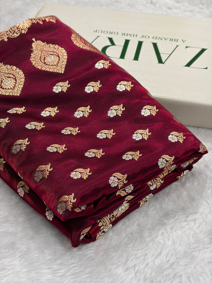 Banarasi Satin Silk Meena Boota in Maroon Shades SS38