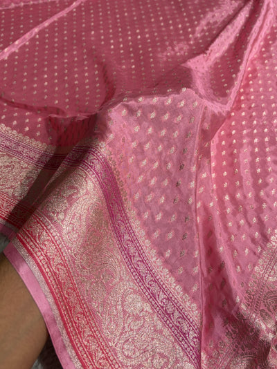 Pink Shades With Contrast Border Crepe Silky Katan Banarasi Saree CSK-05