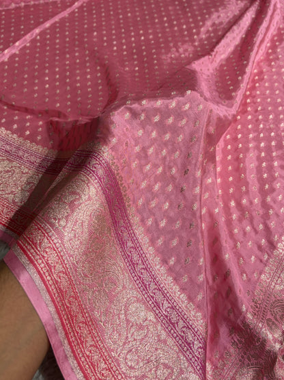 Pink Shades With Contrast Border Crepe Silky Katan Banarasi Saree CSK-05
