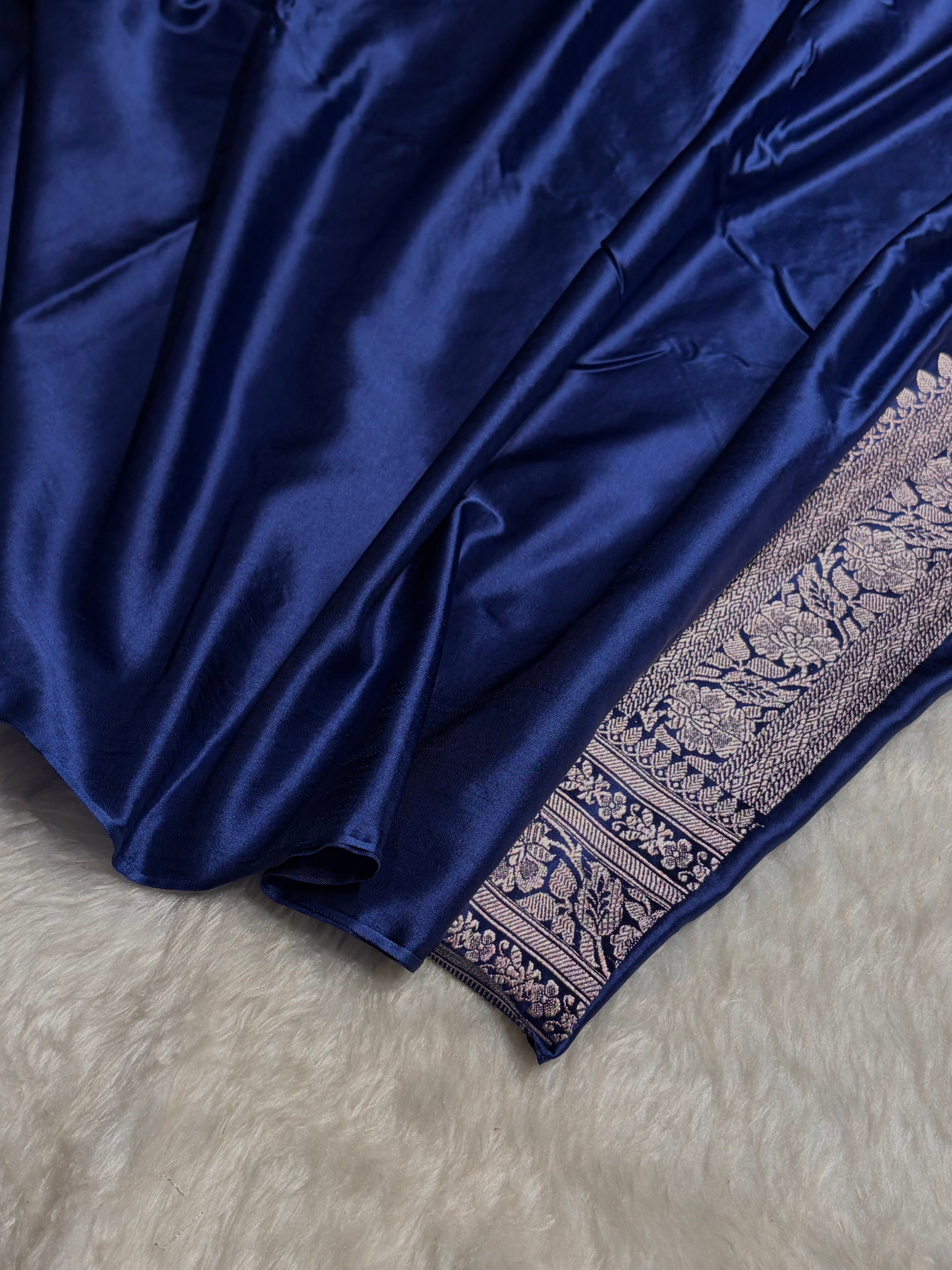 Royal Blue Shades Banarasi Minakari Mashru Silk Saree With Cross Pattern MS02