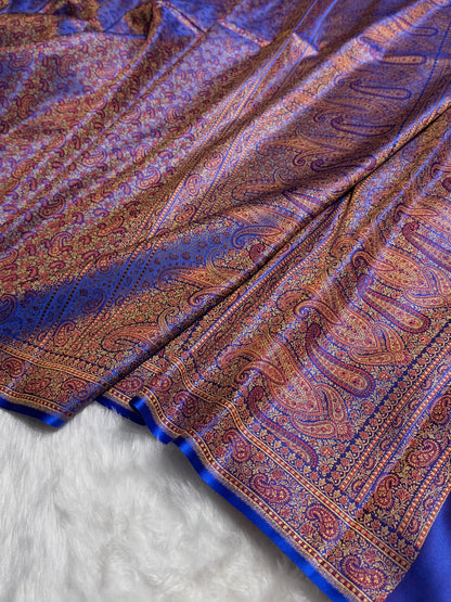 Royal Blue Jamawar Tanchoi Katan Silk Saree SKTM-11