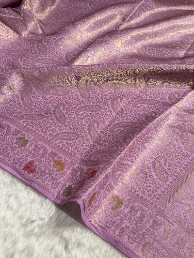 Banarasi Lavender Shade Flower Minakari Brocade Pure Caramel Mango Silk Saree CS-20