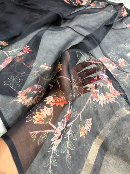 Black Organza with Pastel Multicolor Florals POP02