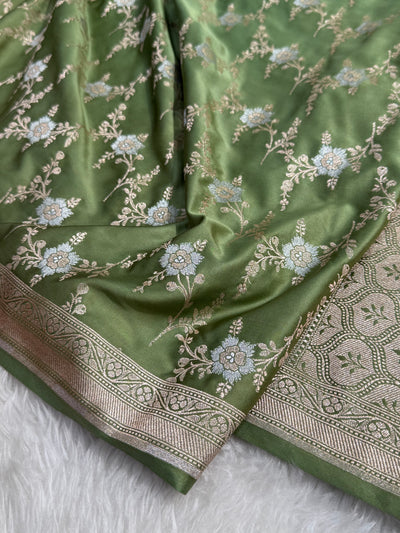 Sage Green Minakari Jaal Mashru Silk Saree MCS08