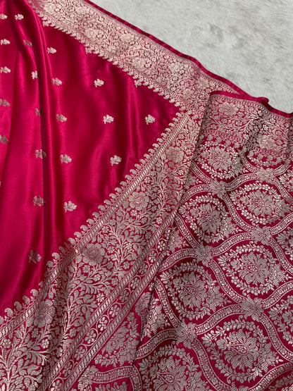 Ruby Pink floral Booti Mashru Silk Saree