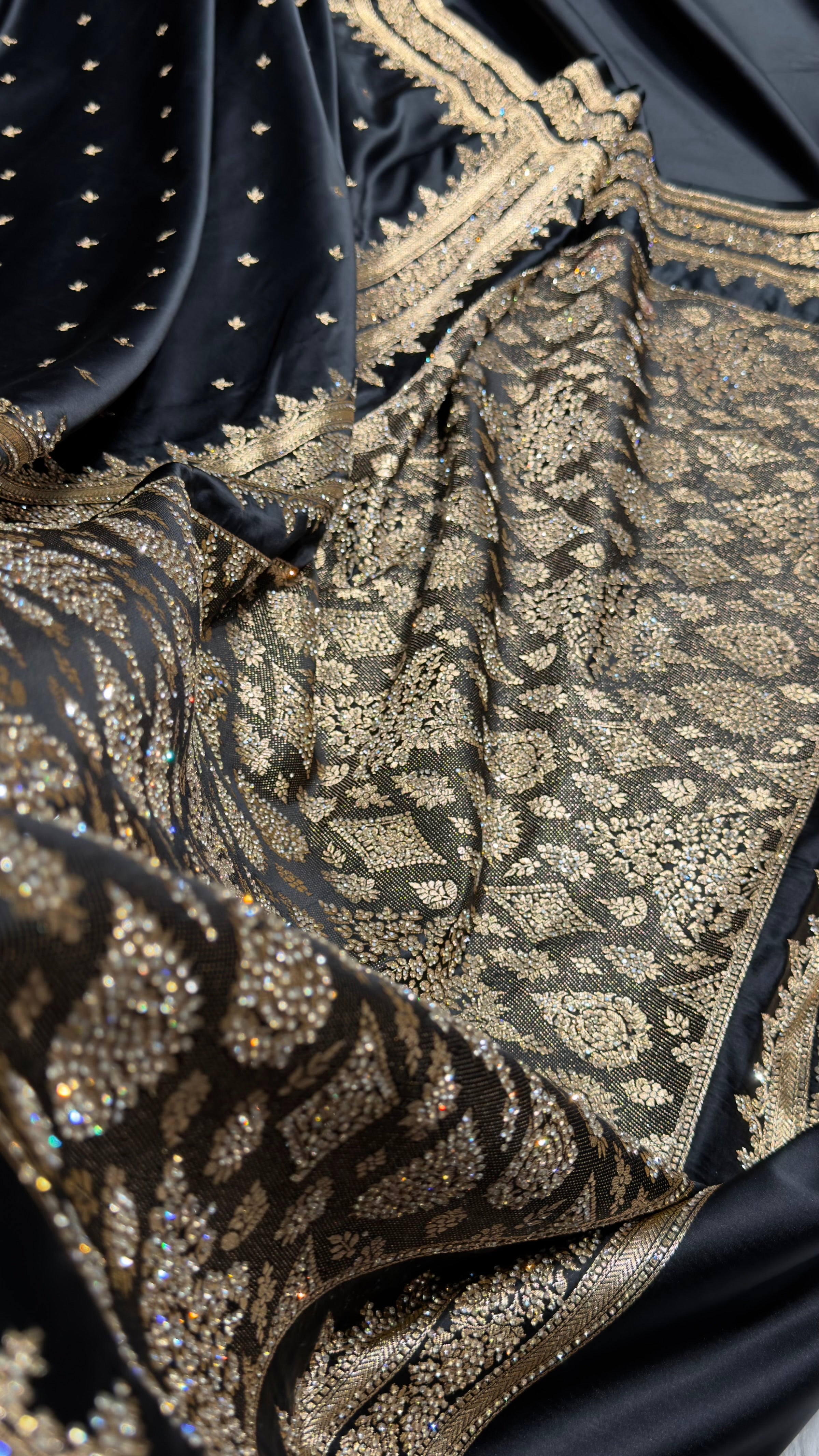 Black Banarasi Swarovski Work Booti Katan Silk Saree BSKM17