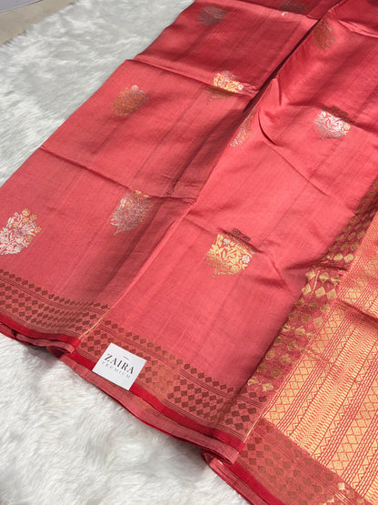 Dusty Peach Shades Meena Boota Handwoven Pure Paper Silk RM-02