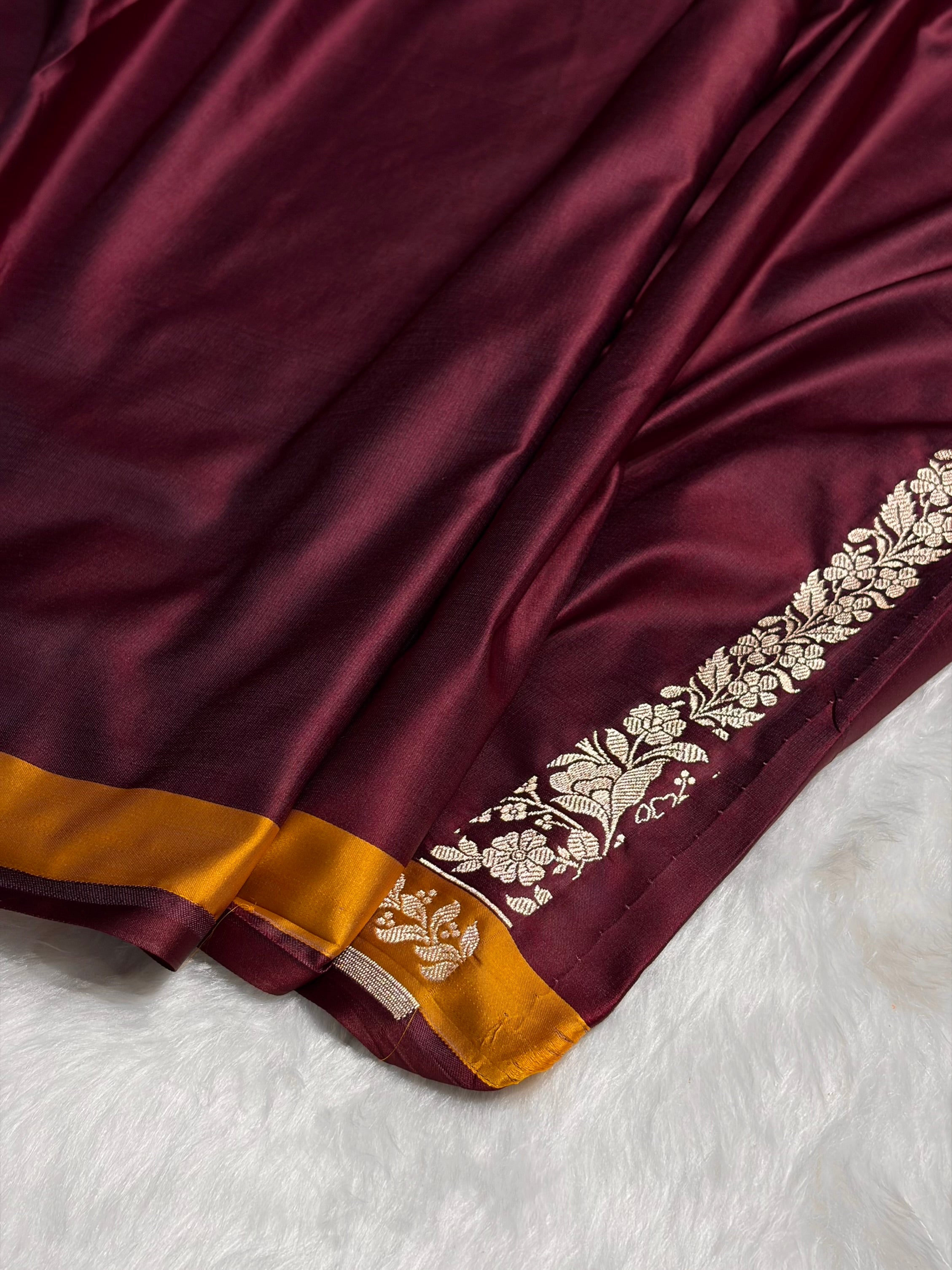 Garnet Shades Floral Minakari Skirt Border Mashru Silk Saree MSM-83