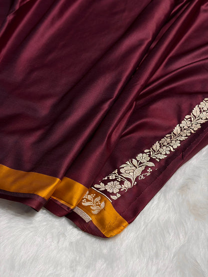Garnet Shades Floral Minakari Skirt Border Mashru Silk Saree MSM-83