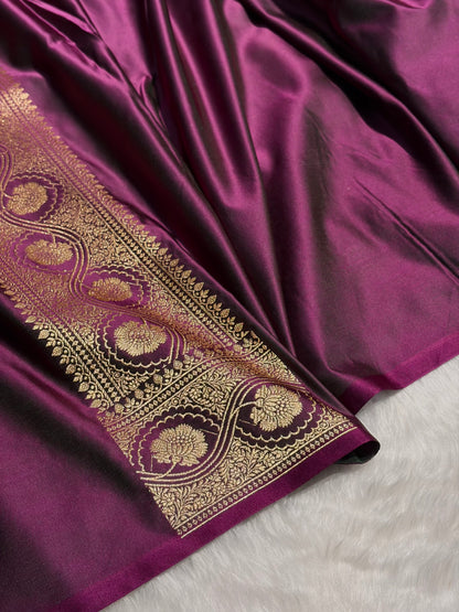 Wine Booti Pattern Satin Katan Silk Saree SK54