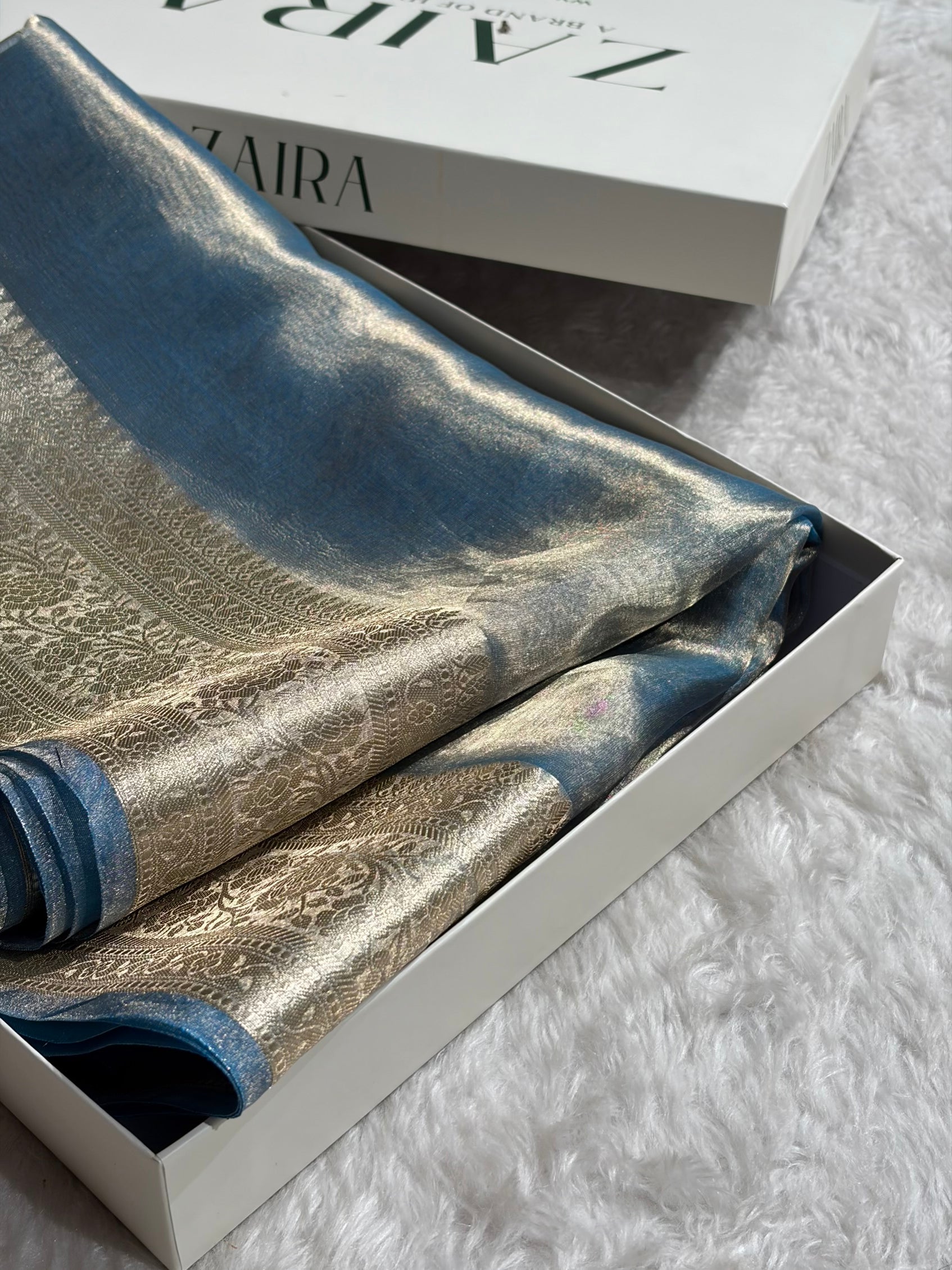 Pastel Blue Shades Pure Tissue Silk Saree with Brocade Blouse PT-08