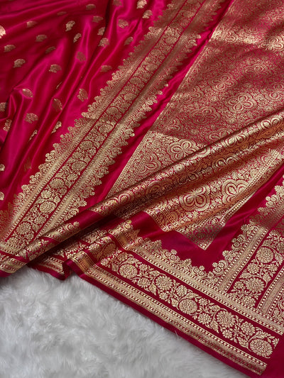 Cross Rani Booti Pattern Satin Katan Silk Saree SK49