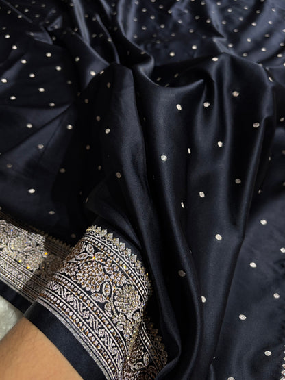Black Shades Booti With Swarovski Stone Work Mashru Silk Saree BMS65