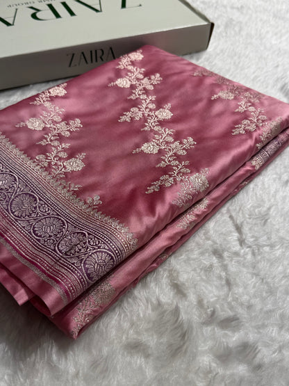 Blush Pink Contrast Banarasi Cross Mashru Silk Saree MS01