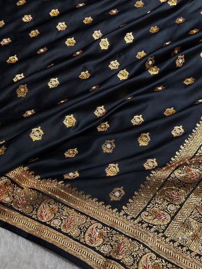 Bridal Banarasi Black Work Pattern Satin Katan Silk Saree BSK137