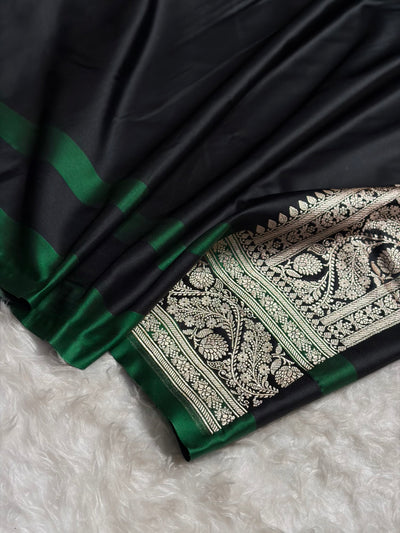 Banarasi Black With Contrast Wine Floral Border Mashru Silk Saree MSM-101