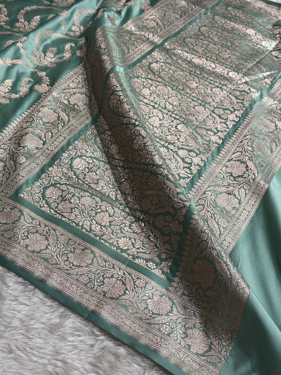 Sea Green Shades Banarasi With Floral Jaal Pattern Mashru Silk Saree MSM-132