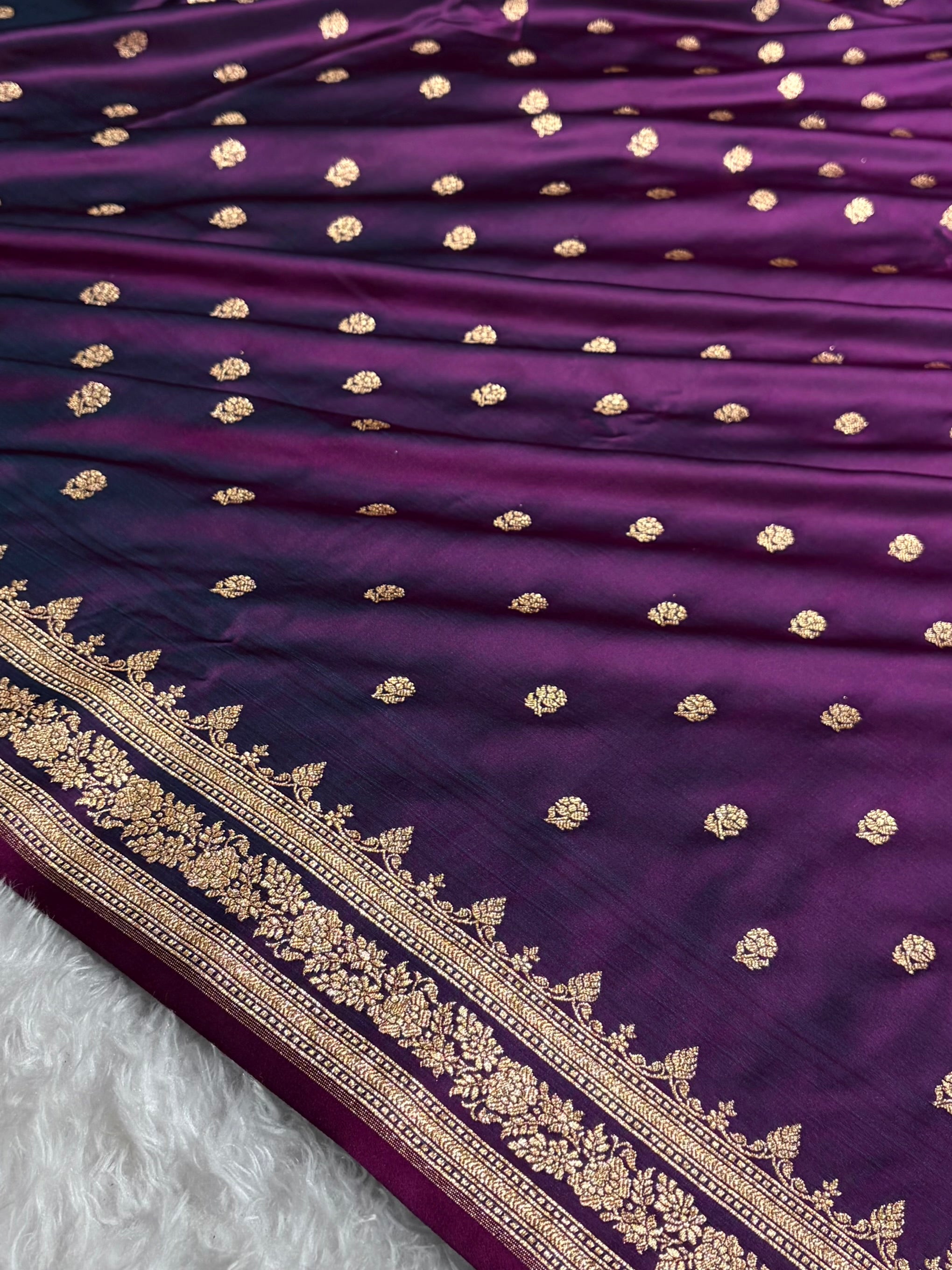 Banarasi Cross Wine Floral Pattern Satin Katan Silk Saree SK76