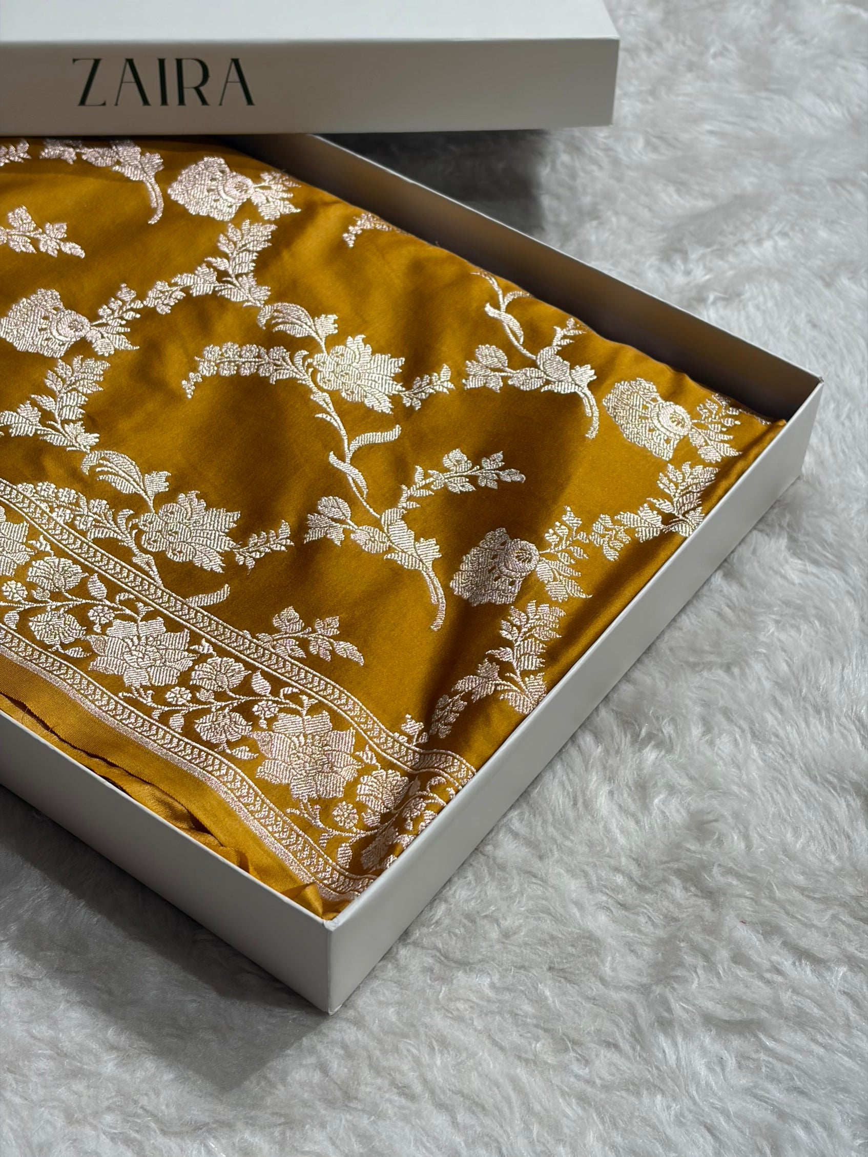 Mustard Shades Minakari Jaal Mashru Silk Saree MCS48