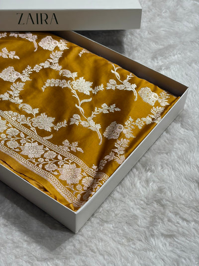 Mustard Shades Minakari Jaal Mashru Silk Saree MCS48