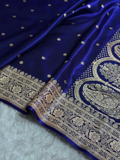Satin Silk Saree Banarasi Booti in Royal Blue Shades SS29