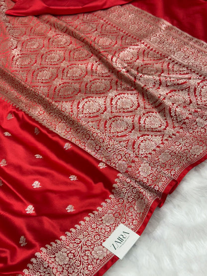 Royal Red Shades floral Booti Mashru Silk Saree